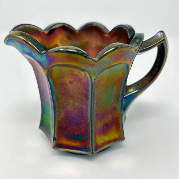 Antique Imperial Glassworks Flute Amethyst Carnival Glass Creamer Unmarked READ - Picture 2 of 9